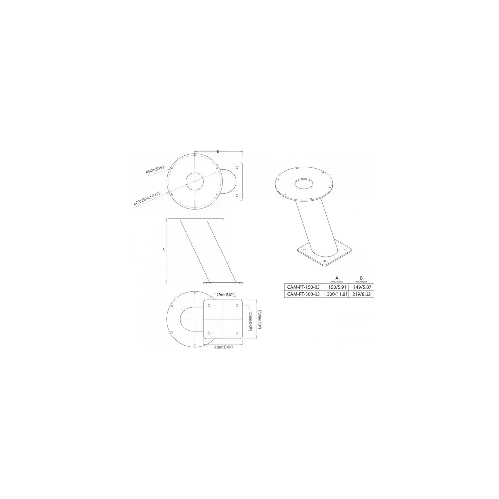 Surveillance System Camera Mount - Flir M300 Series Cameras - White - SCACAM-PT-150-03